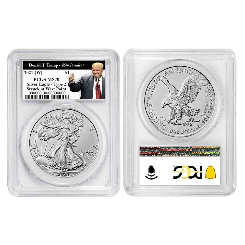 2021 (W) $1 Type 2 American Silver Eagle PCGS MS70 Trump 45th