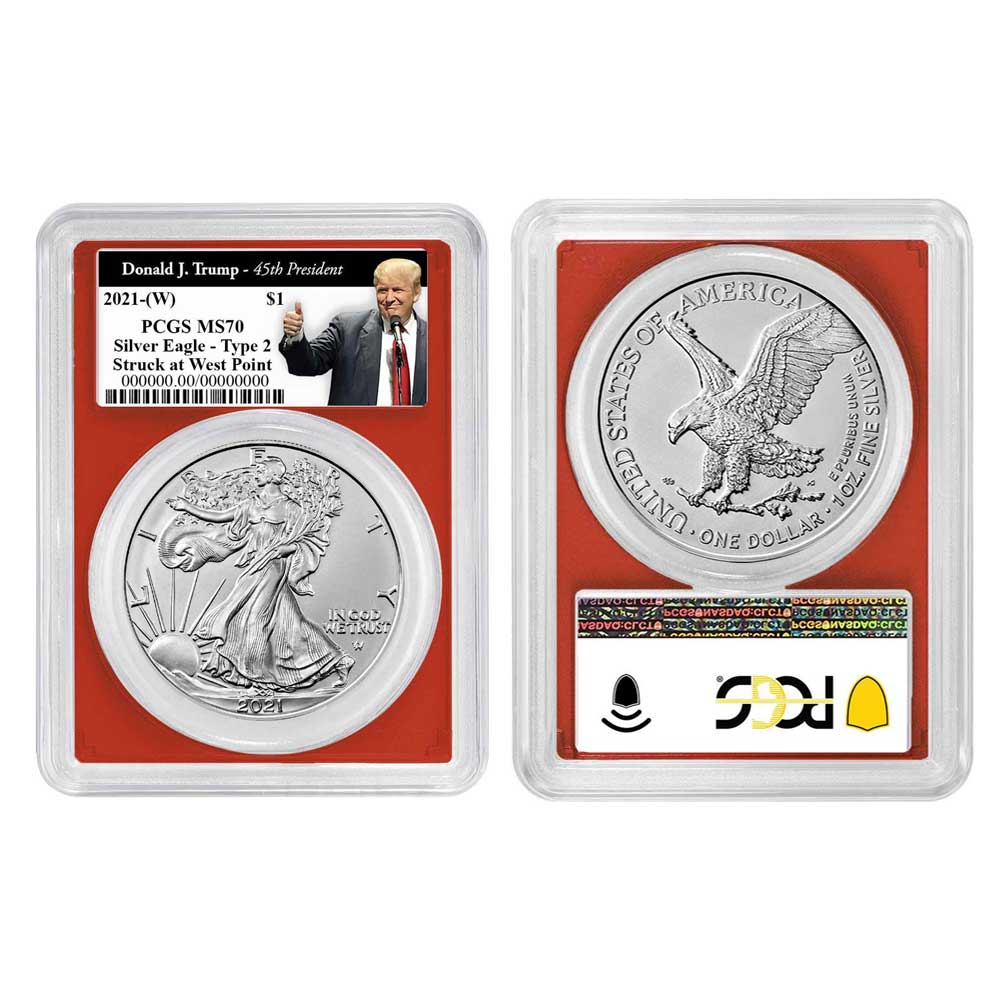 2021 (W) $1 Type 2 American Silver Eagle PCGS MS70 Trump 45th