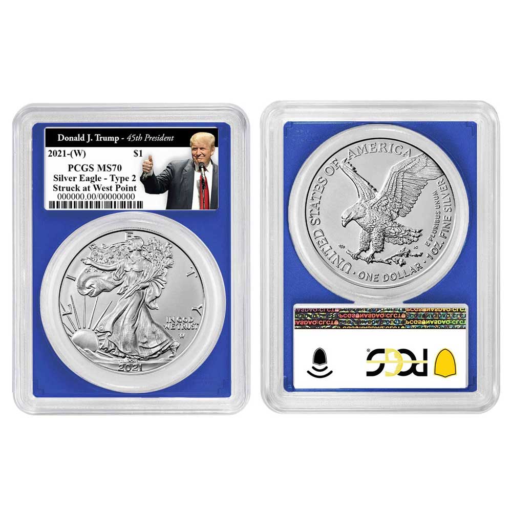 2021 (W) $1 Type 2 American Silver Eagle PCGS MS70 Trump 45th