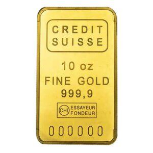 10 Troy oz Credit Suisse Gold Bar .9999 Fine Obverse