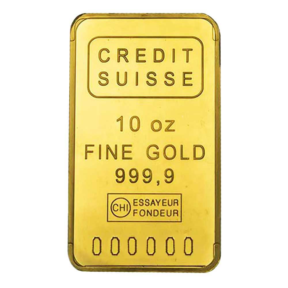 10 Troy oz Credit Suisse Gold Bar .9999 Fine Obverse