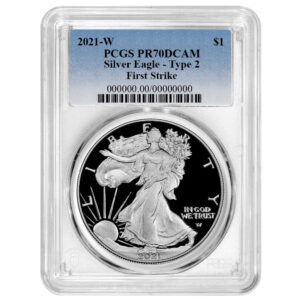 2021-W Proof $1 Type 2 American Silver Eagle PCGS PR70DCAM FS Blue Label