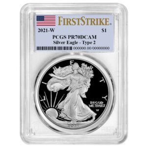 2021-W Proof $1 Type 2 American Silver Eagle PCGS PR70DCAM FS Flag Label
