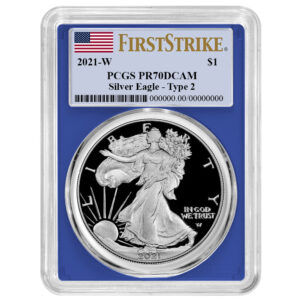 2021-W Proof $1 Type 2 American Silver Eagle PCGS PR70DCAM FS Flag Label Blue Frame