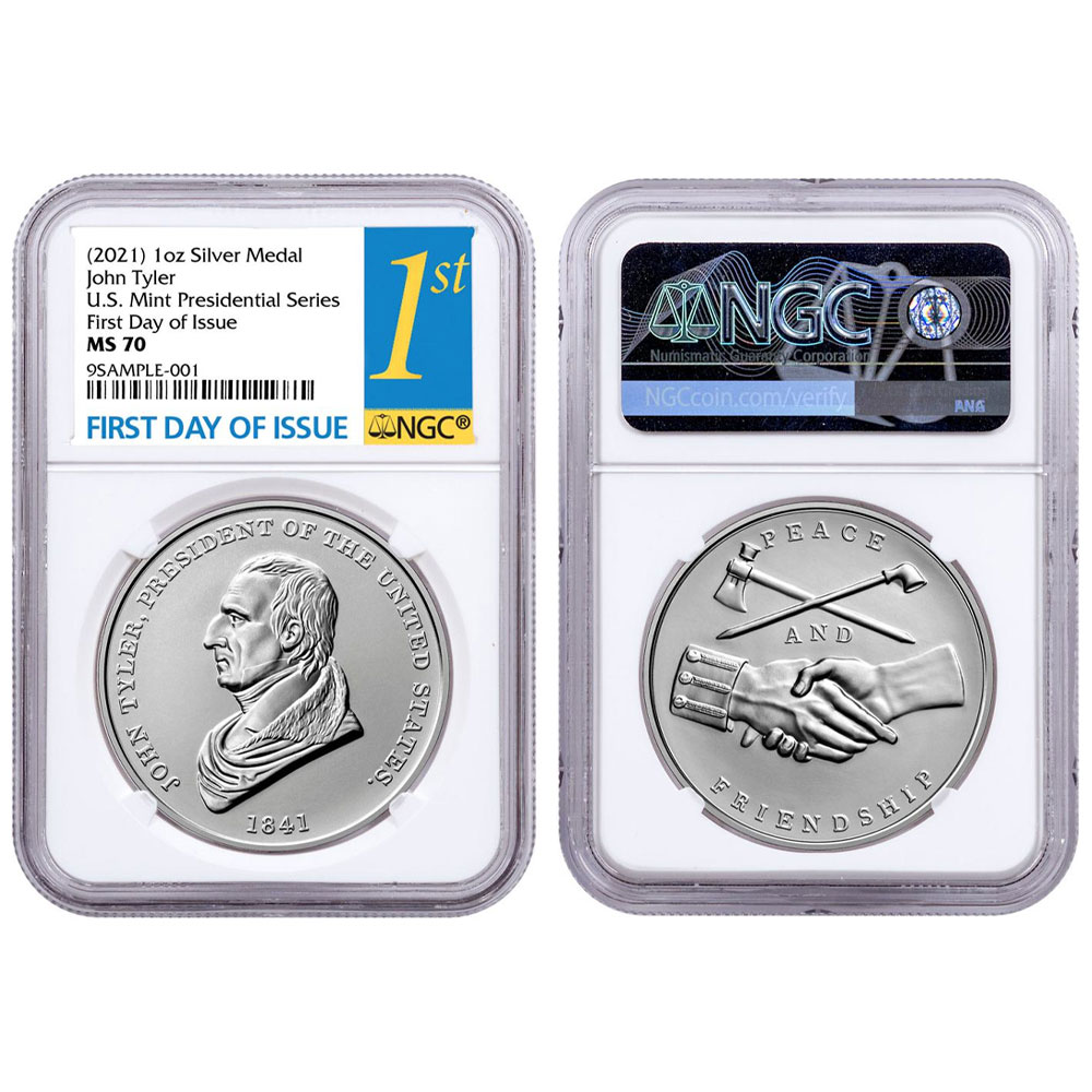 2021 United States Presidential Medal John Tyler 1 oz Silver Matte