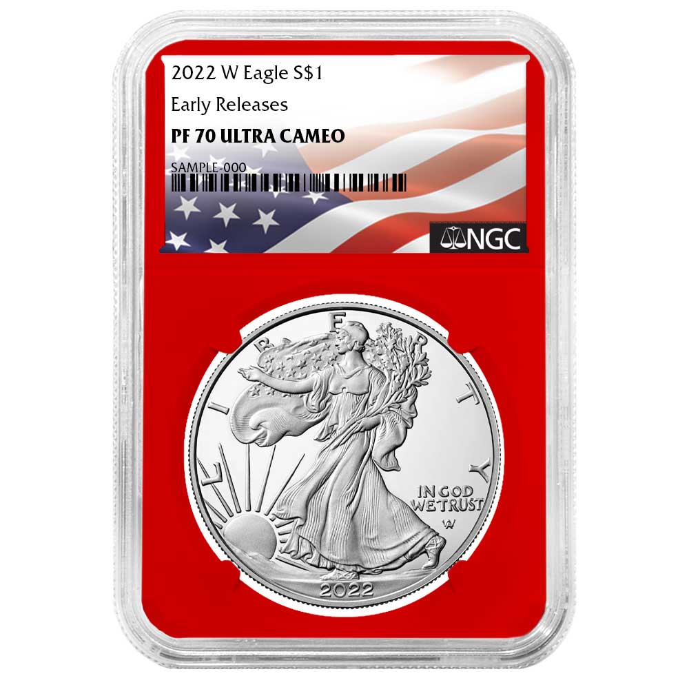 2022-W Proof $1 American Silver Eagle NGC PF70UC ER Flag Label Red Core