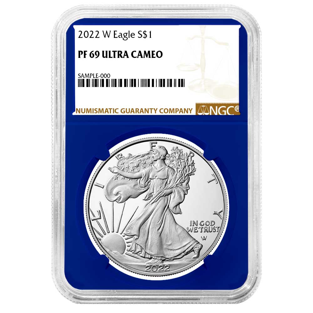 2022-W Proof $1 American Silver Eagle NGC PF69UC Brown Label Blue