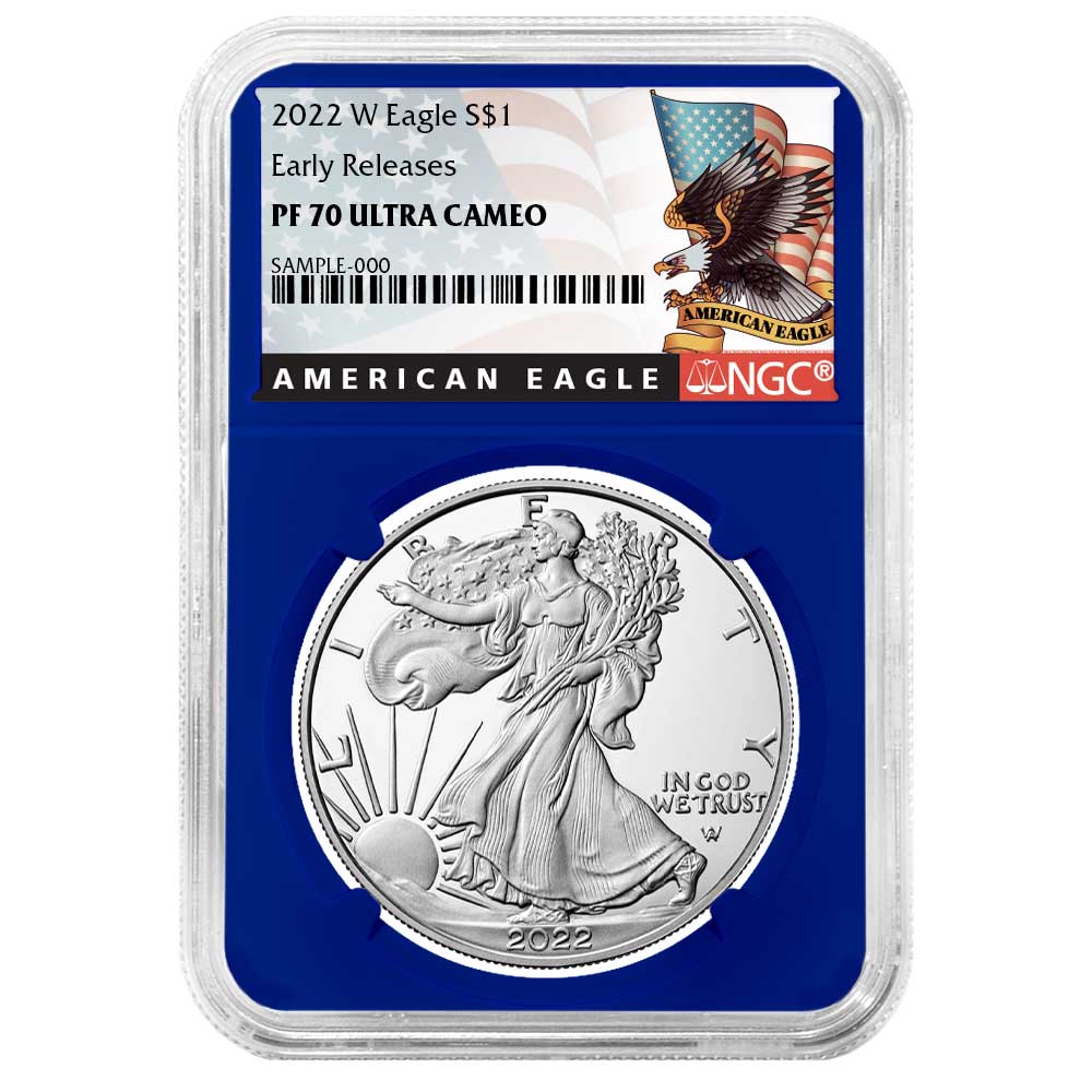 2022-W Proof $1 American Silver Eagle NGC PF70UC ER Black Label Blue Core