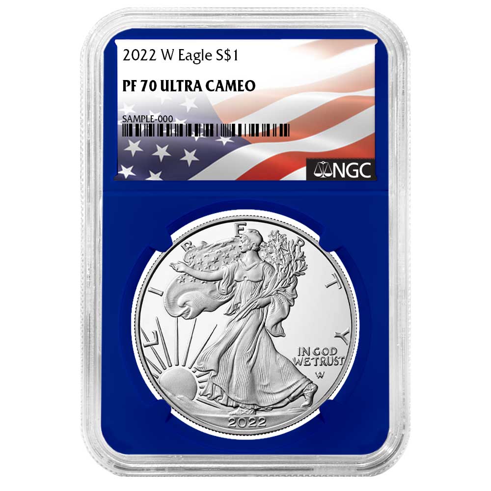 2022-W Proof $1 American Silver Eagle NGC PF70UC Flag Label Blue Core