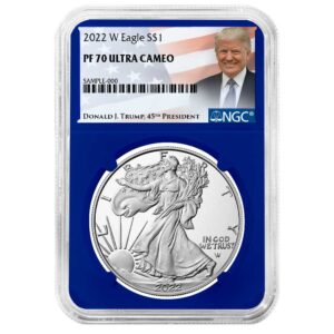 2022-W Proof $1 American Silver Eagle NGC PF70UC Trump Label Blue Core