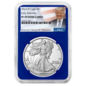 2022-W Proof $1 American Silver Eagle NGC PF70UC ER Trump Label Blue Core