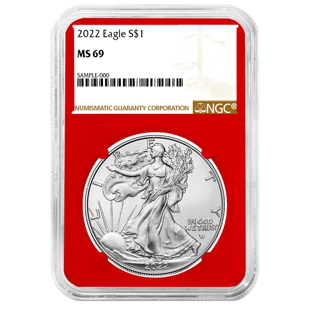 2022 $1 American Silver Eagle NGC MS69 Brown Label Red Core