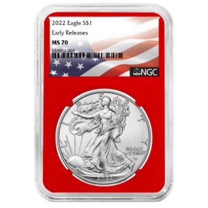 2022 $1 American Silver Eagle NGC MS70 ER Flag Label Red Core