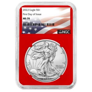 2022 $1 American Silver Eagle NGC MS70 FDI Flag Label Red Core