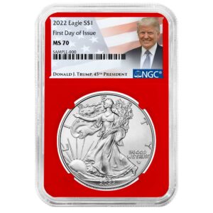 2022 $1 American Silver Eagle NGC MS70 FDI Trump Label Red Core
