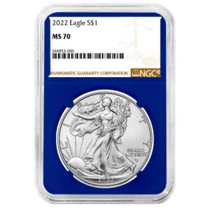 2022 $1 American Silver Eagle NGC MS70 Brown Label Blue Core
