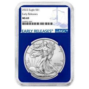 2022 $1 American Silver Eagle NGC MS69 ER Blue Label Blue Core