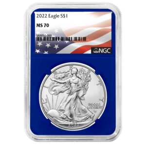2022 $1 American Silver Eagle NGC MS70 Flag Label Blue Core