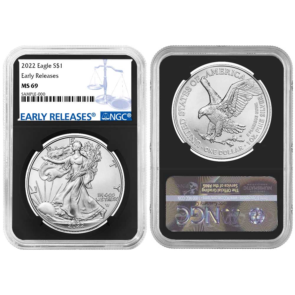 2022 $1 American Silver Eagle NGC MS69 ER Blue Label Retro Core