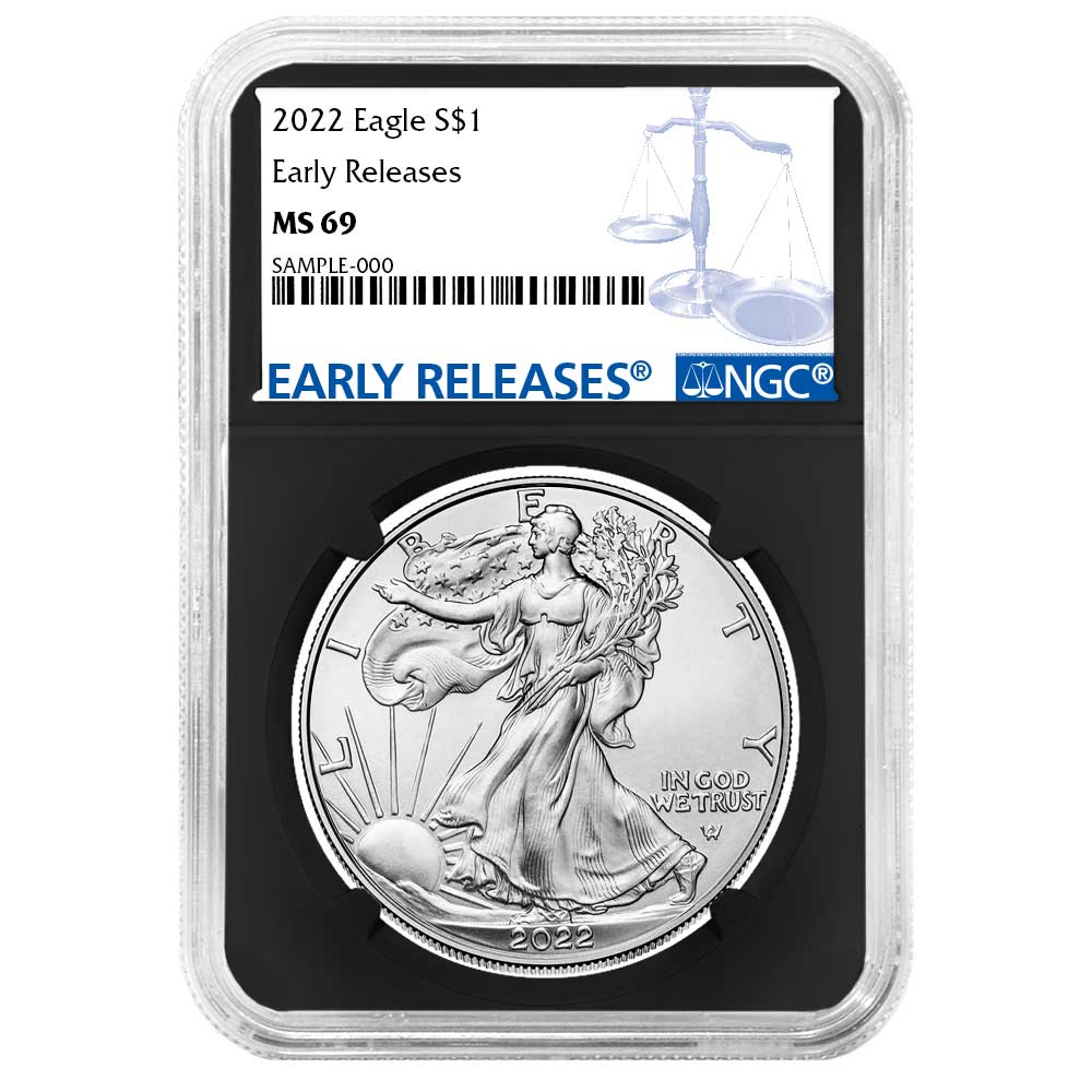 2022 $1 American Silver Eagle NGC MS69 ER Blue Label Retro Core