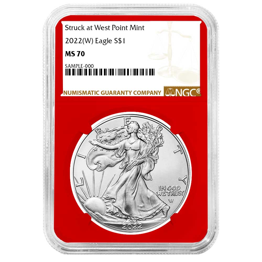2022 (W) $1 American Silver Eagle NGC MS70 Brown Label Red Core