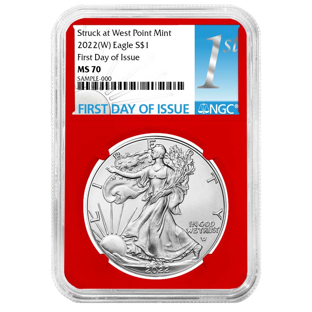 2022 (W) $1 American Silver Eagle NGC MS70 FDI First Label Red Core