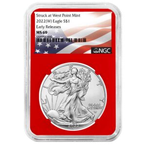 2022 (W) $1 American Silver Eagle NGC MS69 ER Flag Label Red Core