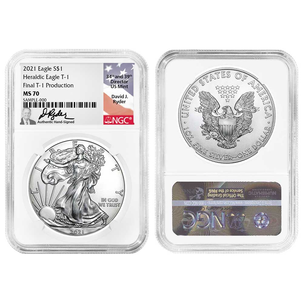 2021 $1 T1 and T2 Silver Eagle Set NGC MS70 First and Final