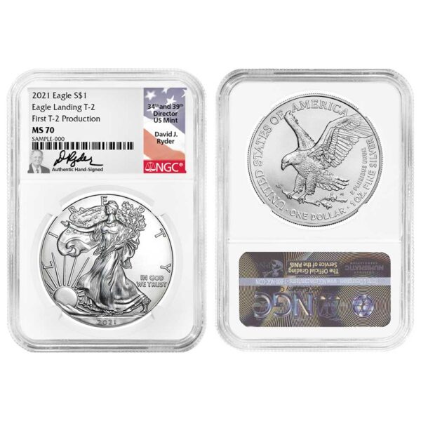 2021 $1 T1 and T2 Silver Eagle Set NGC MS70 First and Final