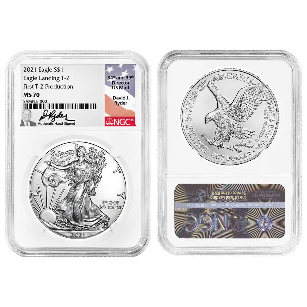 2021 $1 T1 and T2 Silver Eagle Set NGC MS70 First and Final