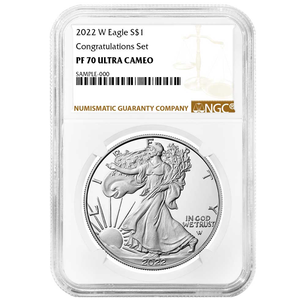 2022-W Proof $1 American Silver Eagle Congratulations Set NGC PF70UC Brown Label