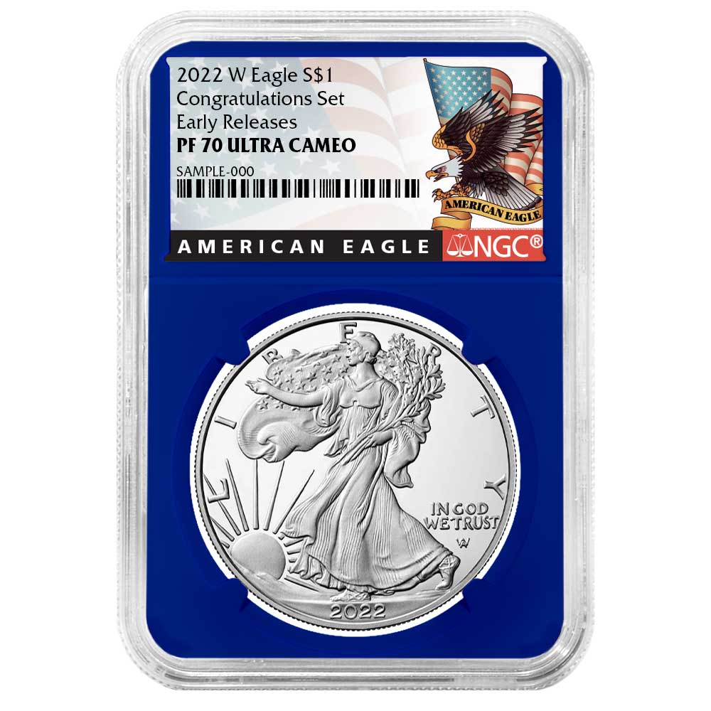 2022 プラチナジュビリー即位70周年 £1プルーフ銀貨 NGC PF69UC 2022-W Proof $1 American Silver Eagle Congratulations Set NGC