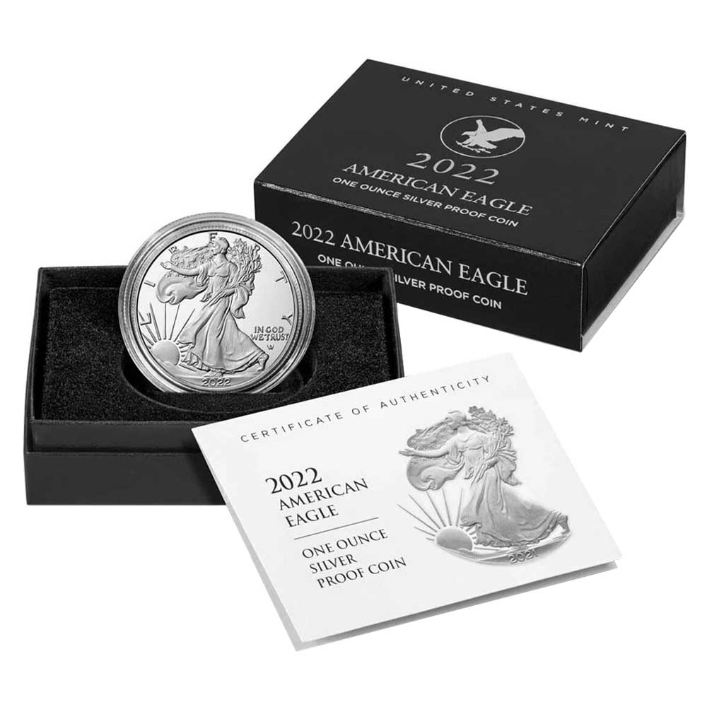 2022-W Proof $1 American Silver Eagle Box, OGP & COA - Pinehurst Coins