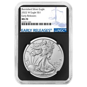 2022-W Burnished $1 American Silver Eagle NGC MS70 ER Blue Label Retro Core