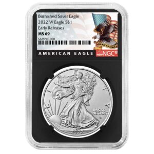 2022-W Burnished $1 American Silver Eagle NGC MS69 ER Black Label Retro Core
