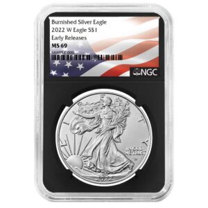 2022-W Burnished $1 American Silver Eagle NGC MS69 ER Flag Label Retro Core