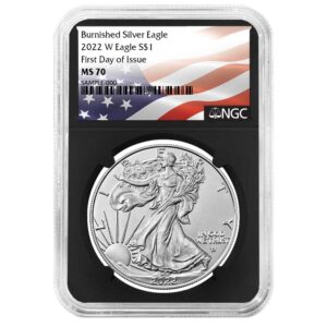 2022-W Burnished $1 American Silver Eagle NGC MS70 FDI Flag Label Retro Core