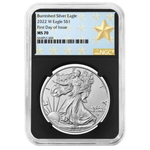 2022-W Burnished $1 American Silver Eagle NGC MS70 FDI West Point Star Label Retro Core