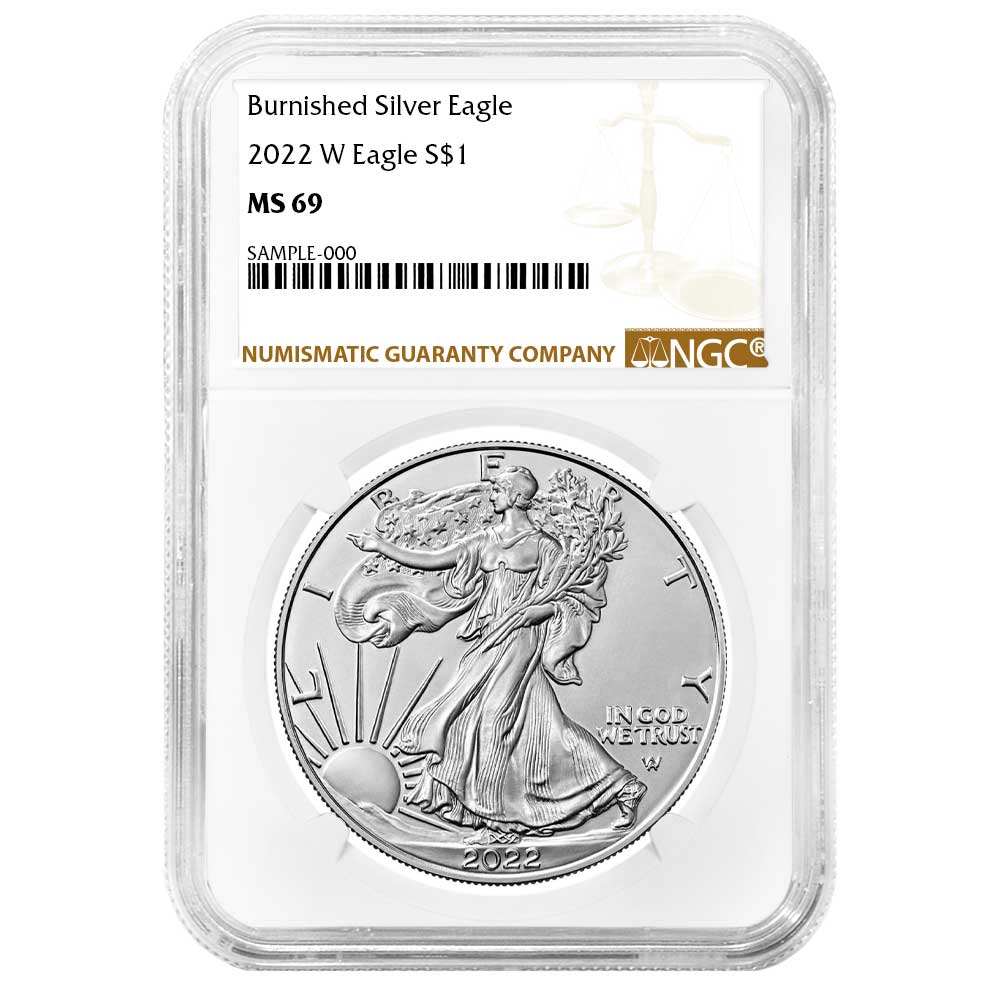 2022-W Burnished $1 American Silver Eagle NGC MS69 Brown Label