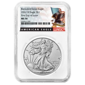2022-W Burnished $1 American Silver Eagle NGC MS70 FDI Black Label