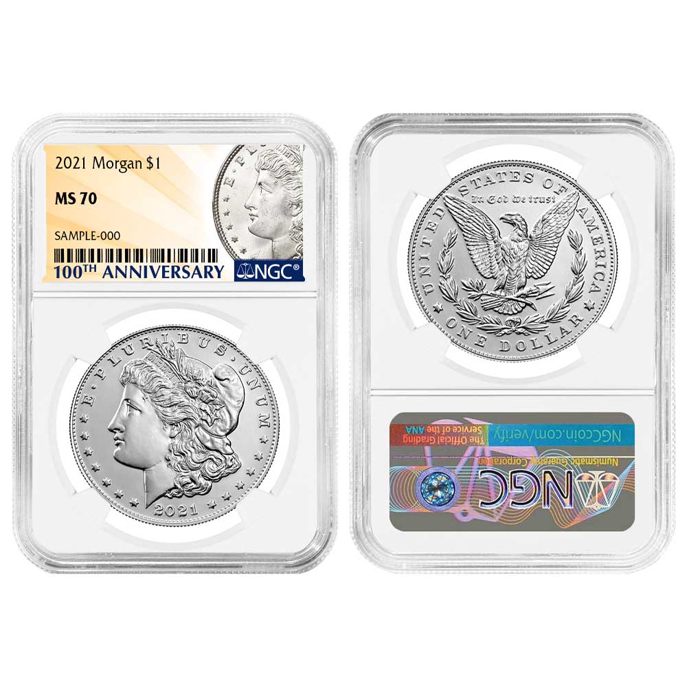 2021 $1 Morgan and Peace Silver Dollar 6pc Set NGC MS70 100th Anni