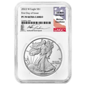 2022-W Proof $1 American Silver Eagle NGC PF70UC FDI Gaudioso Flag Signature Label