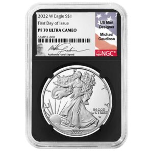 2022-W Proof $1 American Silver Eagle NGC PF70UC FDI Gaudioso Flag Signature Label Retro Core