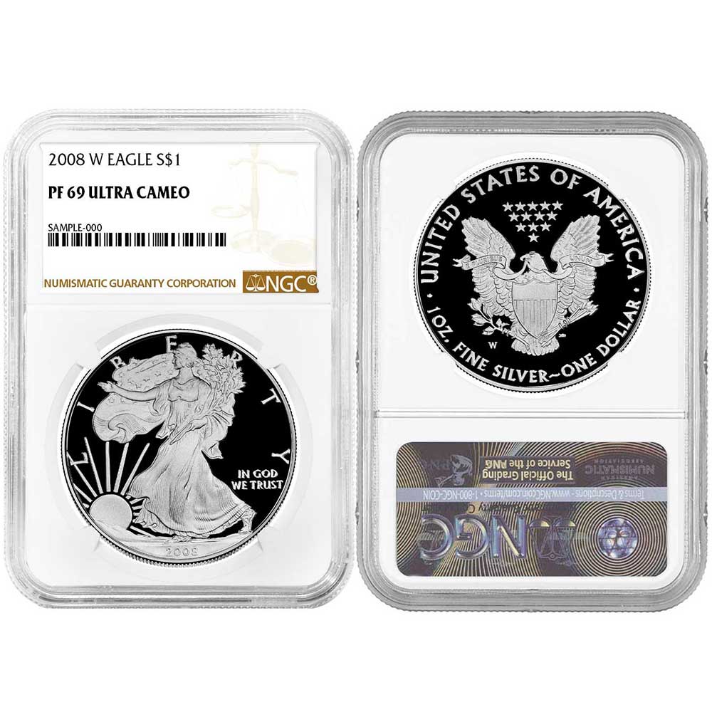 2008-W Proof $1 American Silver Eagle NGC PF69UC Brown Label