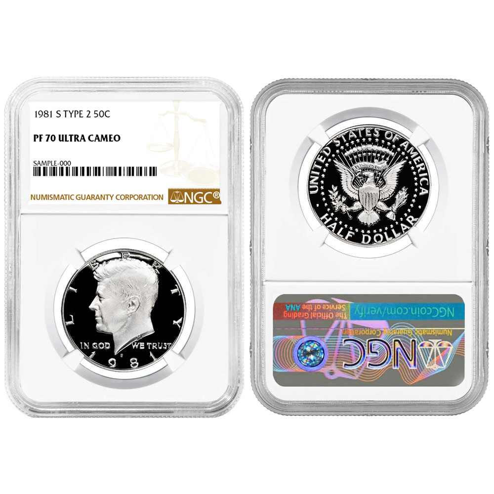 1981-S Proof 50c Type 2 Kennedy Half Dollar NGC PF70UC Brown Label