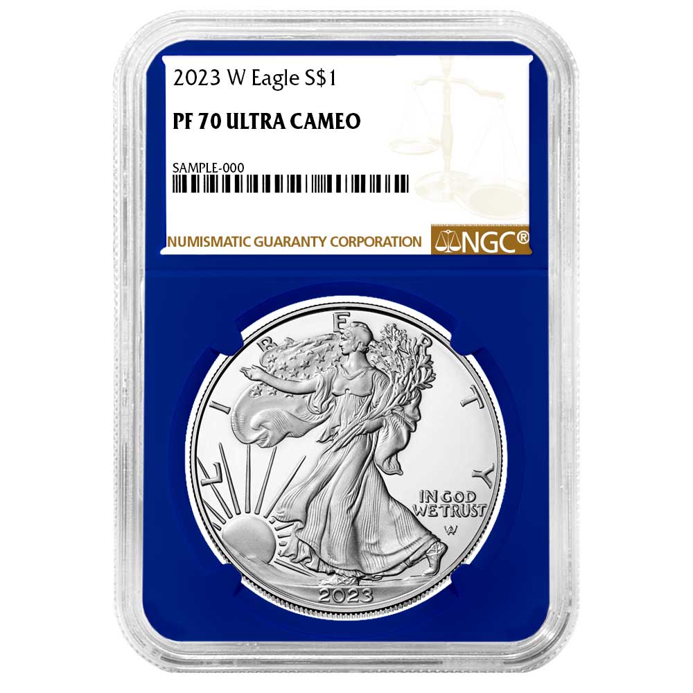 2023-W Proof $1 American Silver Eagle NGC PF70UC Brown Label Blue Core