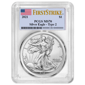 2021 $1 Type 2 American Silver Eagle PCGS MS70 FS Flag Label
