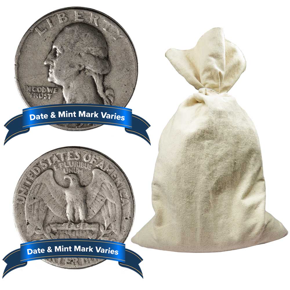 Bag of 400 - $100 Face Value Full Dates 90% Silver Washington Quarters -  Pinehurst Coins