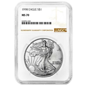 1998 $1 American Silver Eagle NGC MS70 Brown Label