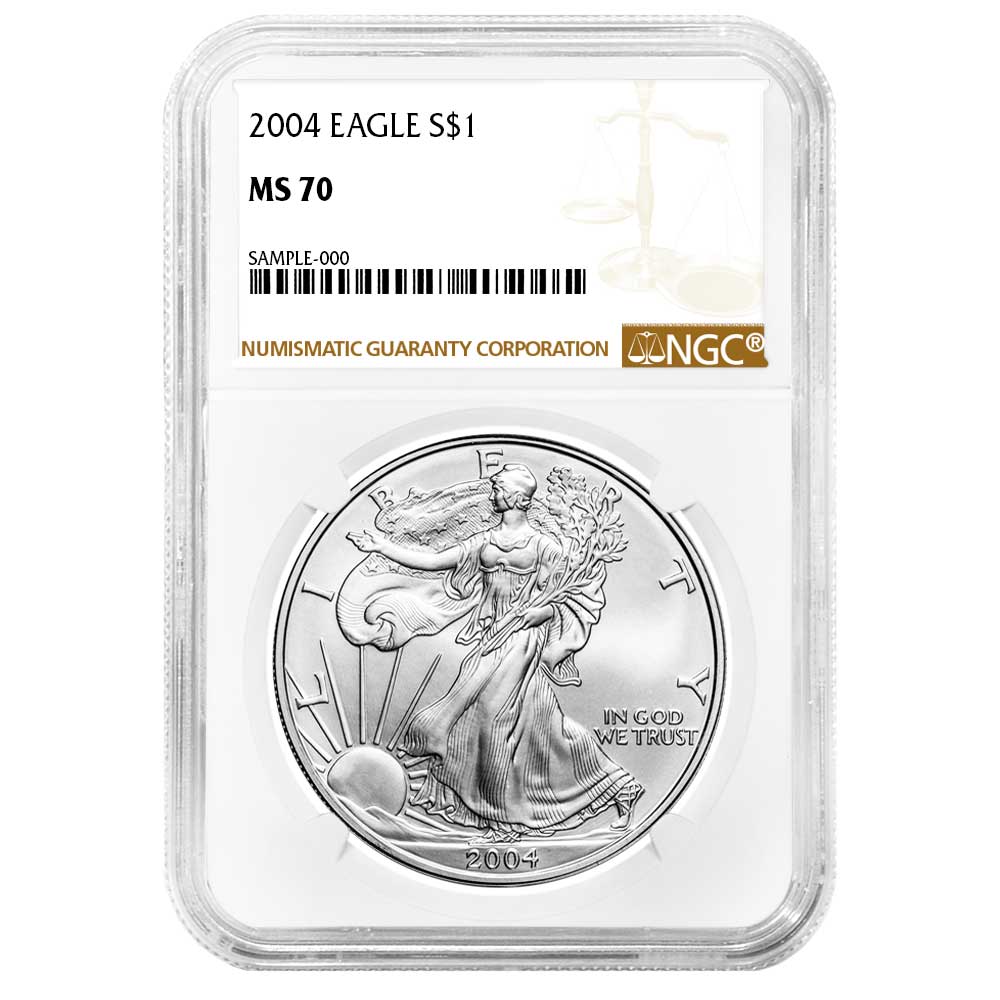 2004 $1 American Silver Eagle NGC MS70 Brown Label - Pinehurst Coins